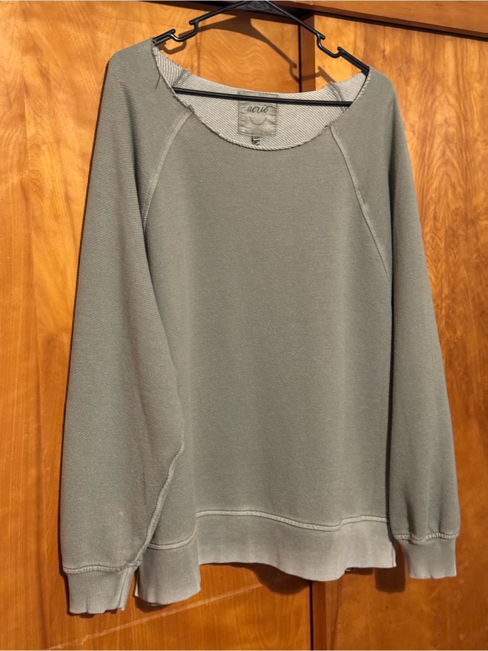 Aerie Off The Shoulder Sweatshirt Green Oversized Raw Cut